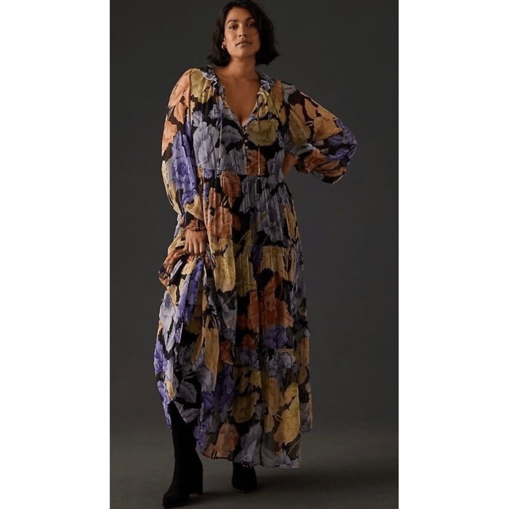 Anthropologie The Marais Printed Chiffon Maxi Dress Floral Size Small Petite